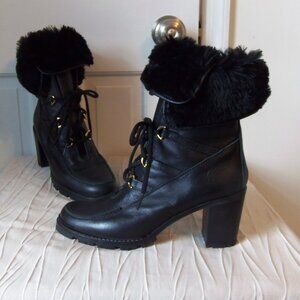 Hunter Black Leather Heeled Lace Up Boots sz 40
